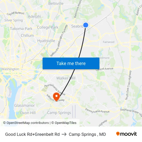 Good Luck Rd+Greenbelt Rd to Camp Springs , MD map