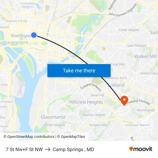 7 St Nw+F St NW to Camp Springs , MD map