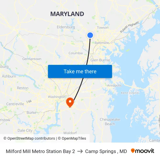 Milford Mill Metro Station Bay 2 to Camp Springs , MD map