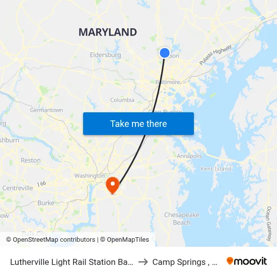 Lutherville Light Rail Station Bay 1 to Camp Springs , MD map