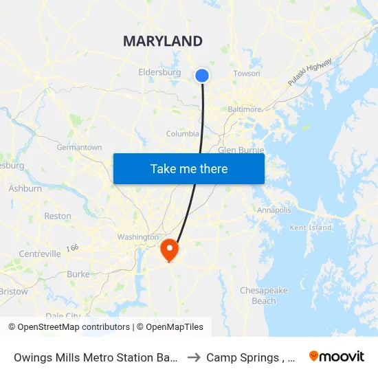 Owings Mills Metro Station Bay 2 to Camp Springs , MD map