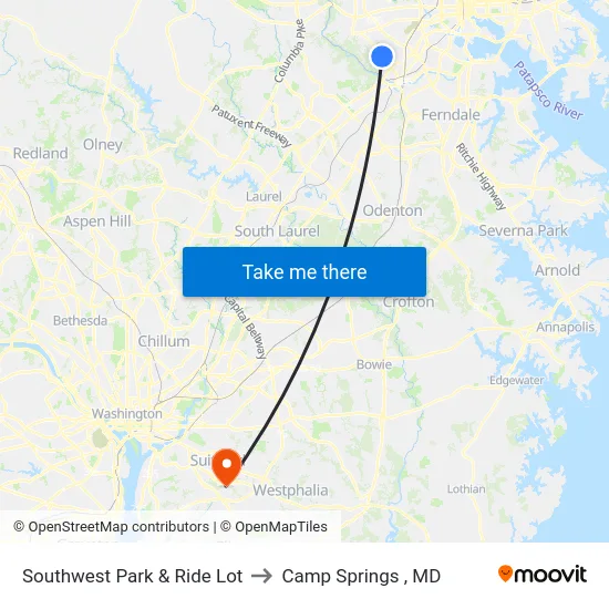 Southwest Park & Ride Lot to Camp Springs , MD map