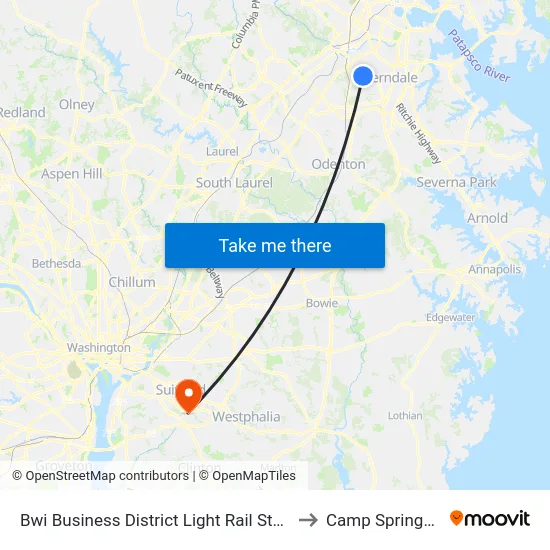 Bwi Business District Light Rail Station Bay 1 to Camp Springs , MD map