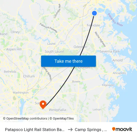 Patapsco Light Rail Station Bay 3 to Camp Springs , MD map