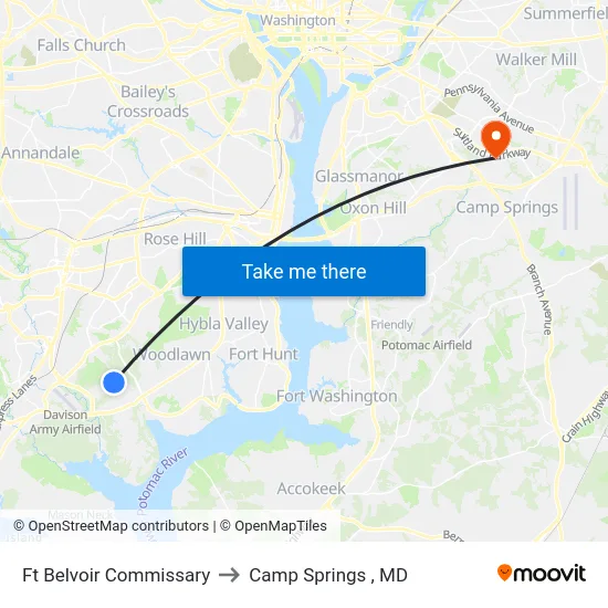 Ft Belvoir Commissary to Camp Springs , MD map