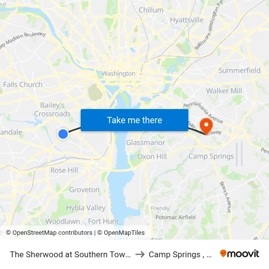 The Sherwood at Southern Towers to Camp Springs , MD map