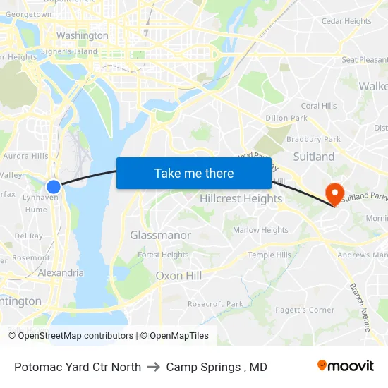 Potomac Yard Ctr North to Camp Springs , MD map