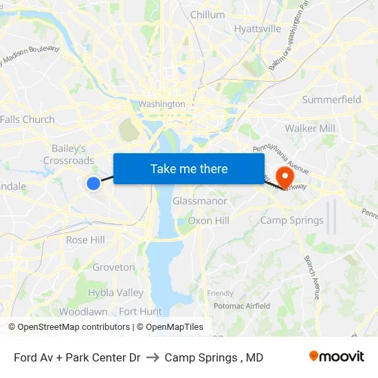 Ford Av + Park Center Dr to Camp Springs , MD map