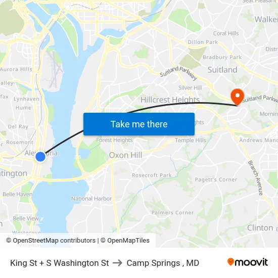 King St + S Washington St to Camp Springs , MD map