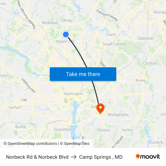Norbeck Rd & Norbeck Blvd to Camp Springs , MD map