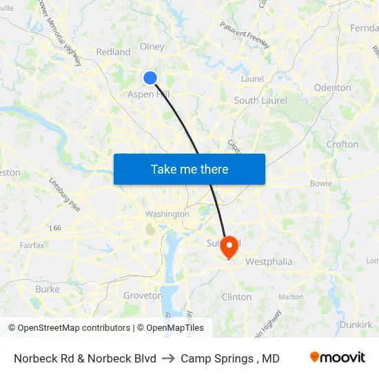 Norbeck Rd & Norbeck Blvd to Camp Springs , MD map