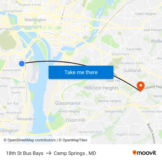18th St Bus Bays to Camp Springs , MD map