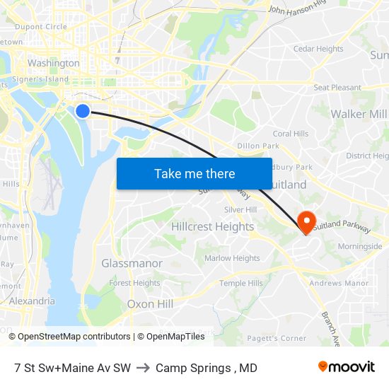 7 St Sw+Maine Av SW to Camp Springs , MD map