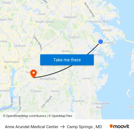 Anne Arundel Medical Center to Camp Springs , MD map