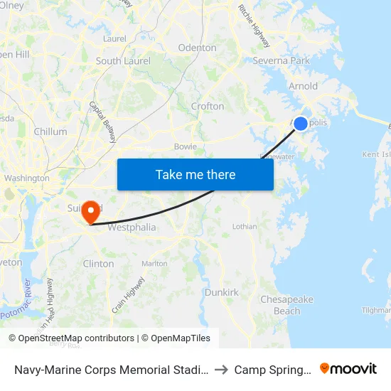 Navy-Marine Corps Memorial Stadium (Stop 1) to Camp Springs , MD map
