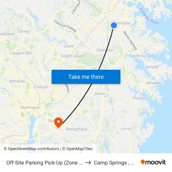 Off-Site Parking Pick-Up (Zone 4) to Camp Springs , MD map
