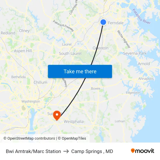 Bwi Amtrak/Marc Station to Camp Springs , MD map