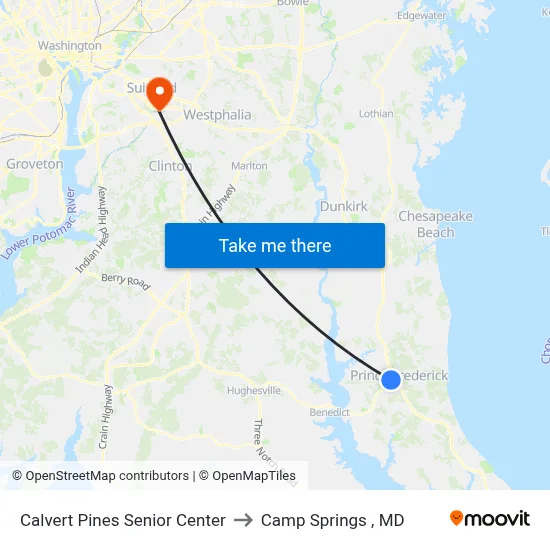 Calvert Pines Senior Center to Camp Springs , MD map