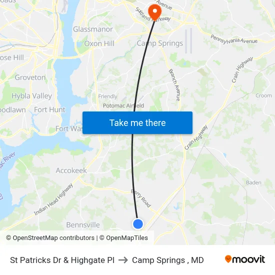 St Patricks Dr & Highgate Pl to Camp Springs , MD map