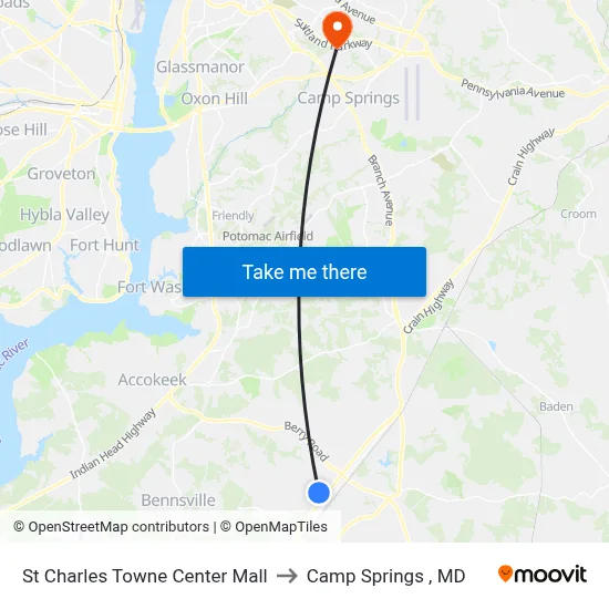 St Charles Towne Center Mall to Camp Springs , MD map