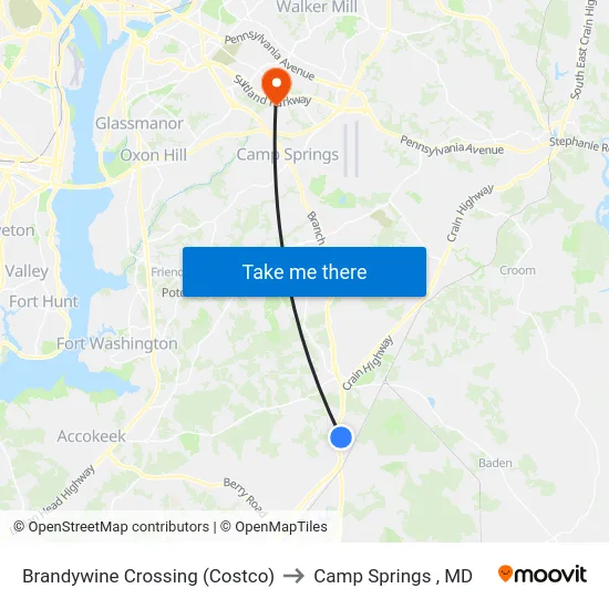 Brandywine Crossing (Costco) to Camp Springs , MD map