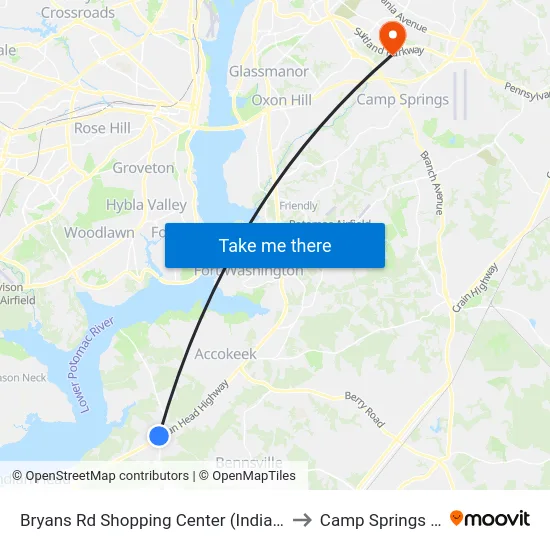 Bryans Rd Shopping Center (Indian Head) to Camp Springs , MD map