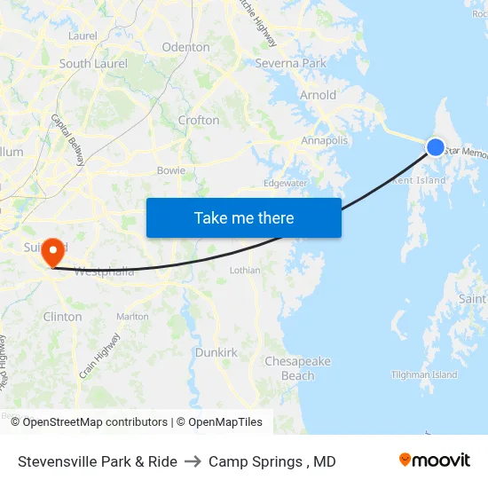 Stevensville Park & Ride to Camp Springs , MD map