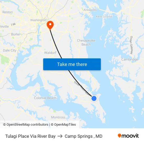 Tulagi Place Via River Bay to Camp Springs , MD map