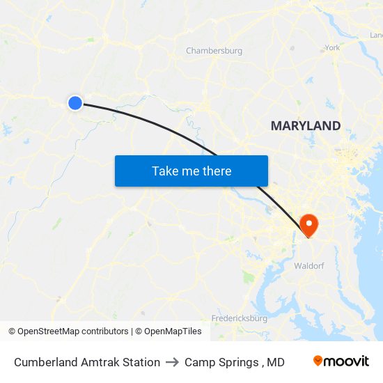 Cumberland Amtrak Station to Camp Springs , MD map