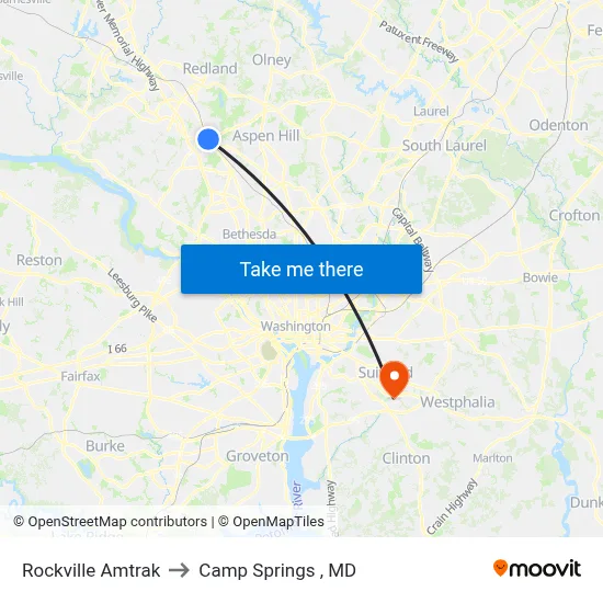 Rockville Amtrak to Camp Springs , MD map