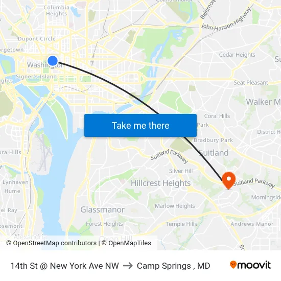14th St @ New York Ave NW to Camp Springs , MD map