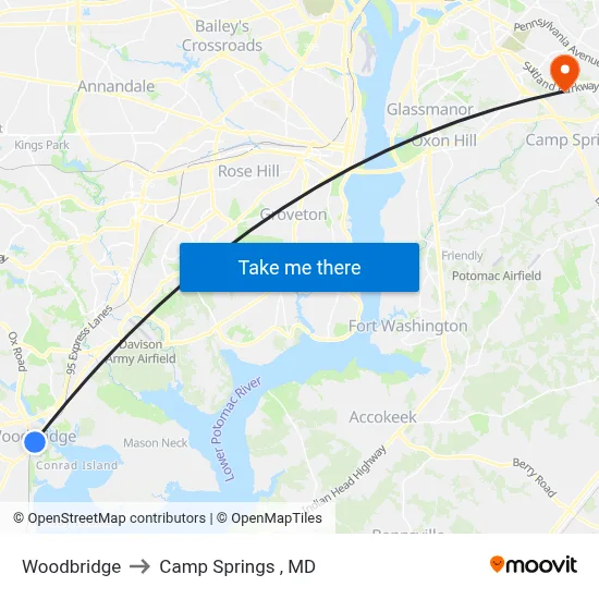 Woodbridge to Camp Springs , MD map