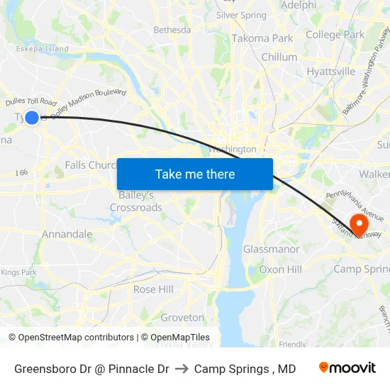 Greensboro Dr @ Pinnacle Dr to Camp Springs , MD map