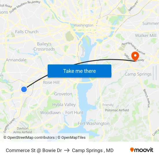 Commerce St @ Bowie Dr to Camp Springs , MD map