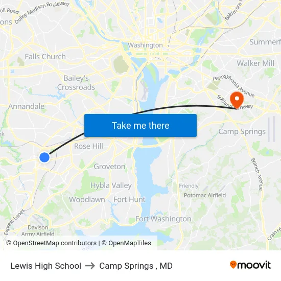 Lewis High School to Camp Springs , MD map