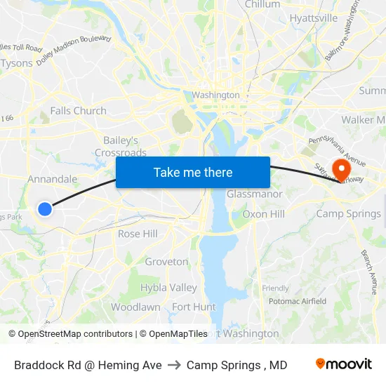 Braddock Rd @ Heming Ave to Camp Springs , MD map