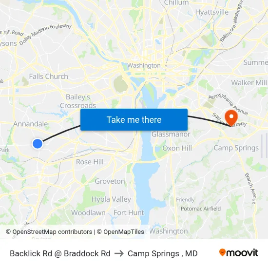Backlick Rd @ Braddock Rd to Camp Springs , MD map