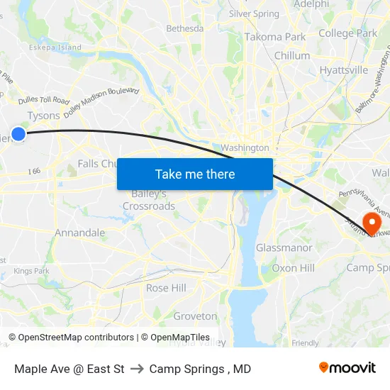 Maple Ave @ East St to Camp Springs , MD map