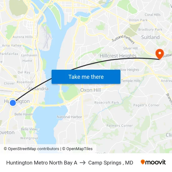 Huntington Metro North Bay A to Camp Springs , MD map