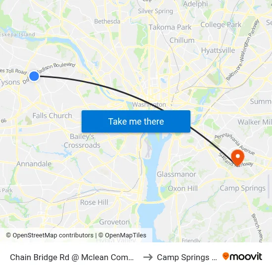 Chain Bridge Rd @ Mclean Commons Ct to Camp Springs , MD map