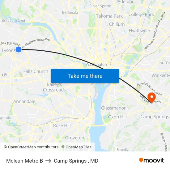 Mclean Metro B to Camp Springs , MD map
