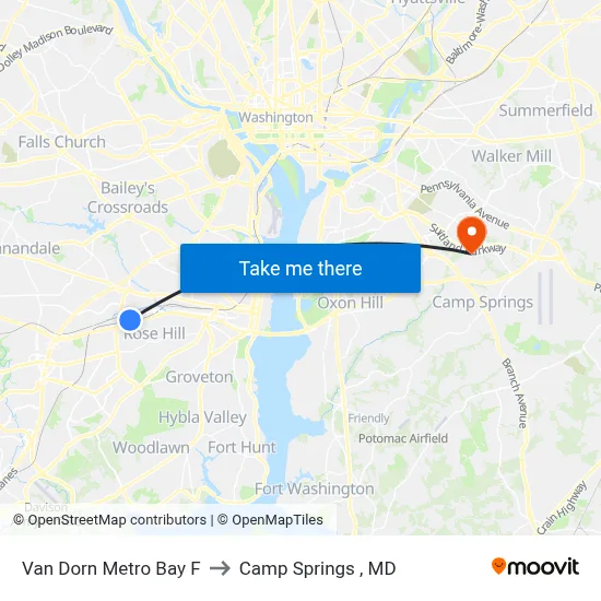 Van Dorn Metro Bay F to Camp Springs , MD map