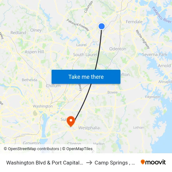 Washington Blvd & Port Capital Dr to Camp Springs , MD map