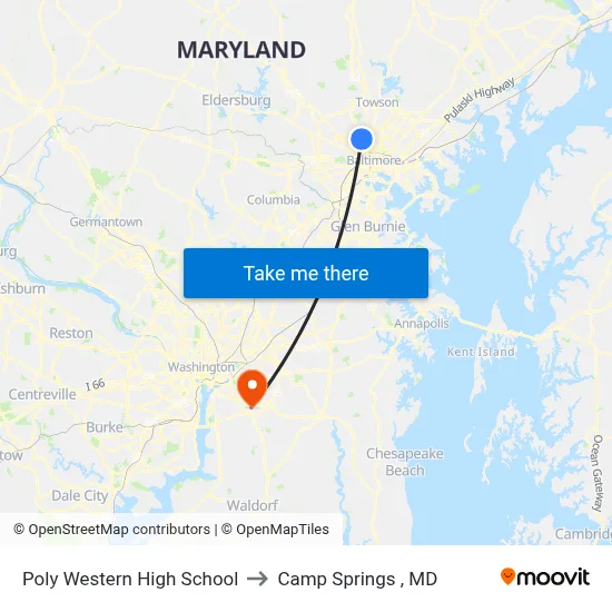 Poly Western High School to Camp Springs , MD map