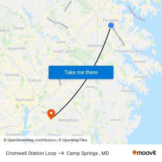 Cromwell Station Loop to Camp Springs , MD map