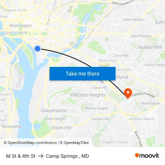M St & 4th St to Camp Springs , MD map