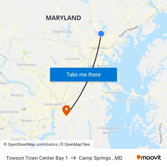 Towson Town Center Bay 1 to Camp Springs , MD map