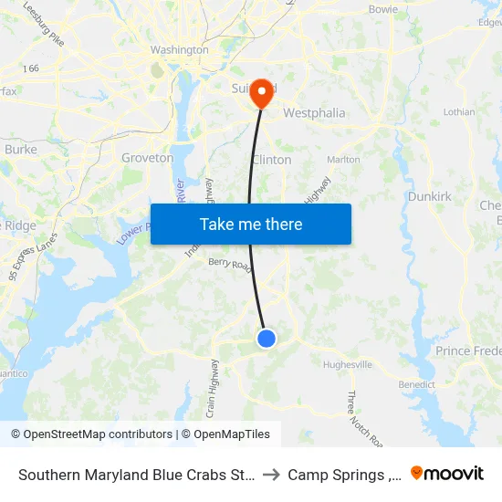 Southern Maryland Blue Crabs Stadium to Camp Springs , MD map
