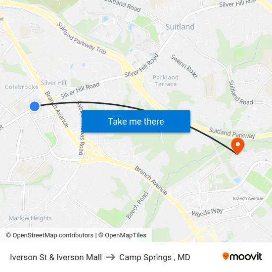 Iverson St & Iverson Mall to Camp Springs , MD map
