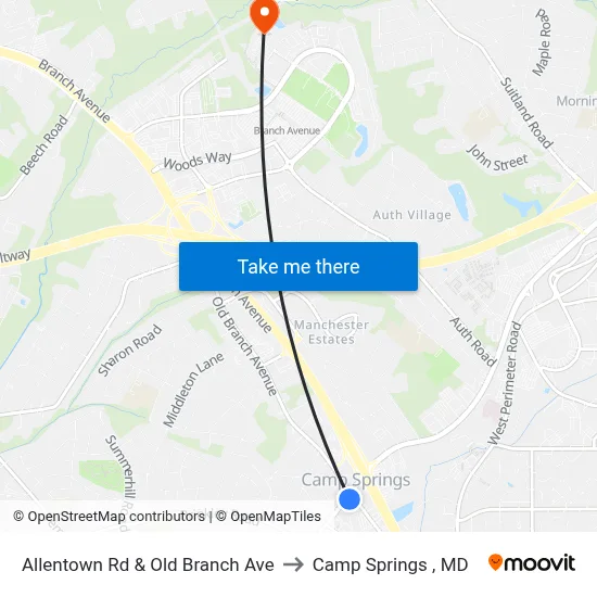 Allentown Rd & Old Branch Ave to Camp Springs , MD map